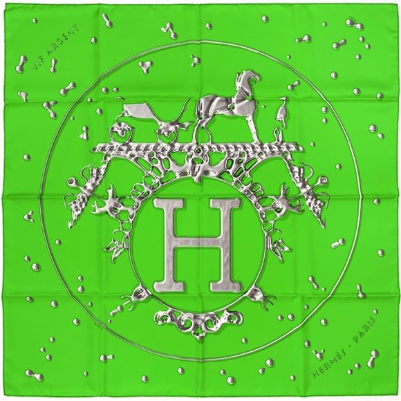 NWT Hermes Silk Scarf Carre 90 "Vif Argent" in Green - Picture 1 of 11
